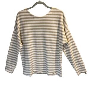 Jones New York Stripe Knit Sweatshirt Criss Cross V-Back Size M Khaki White